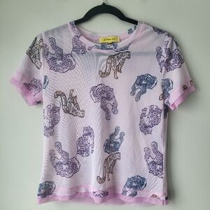 Circus NY Sheer Pink Leopard Animal Design Short Sleeved Tee